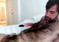 Uncut cock cumming hairy chest
