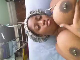 Ebony teen lactating nipple twisting