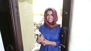 Sexy hijab woman struggles sucking big