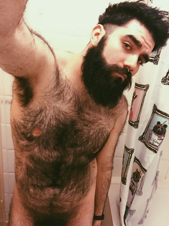 Fat hairy man in shower