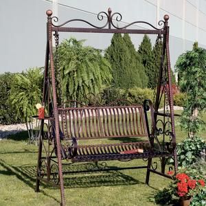 Metal swinging garden bench