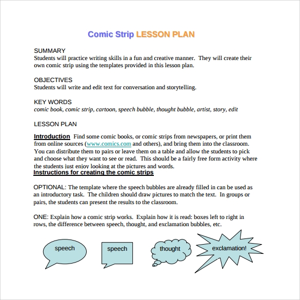 best of Plan Comic strip lesson